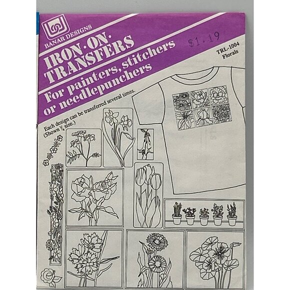 Banar Designs Iron-On Transfers Set of 2 Butterflies Flowers VTG Needlepoint - Picture 3 of 4